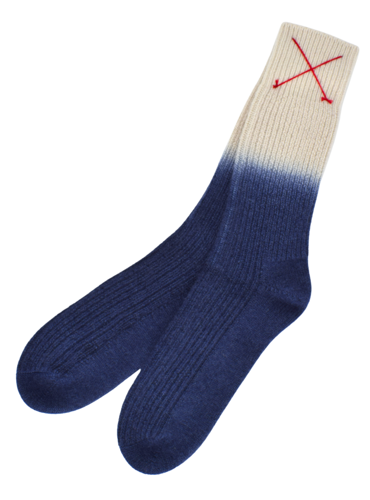 Dip-Dye Kaschmirsocken Blau/Camel von Mell-o