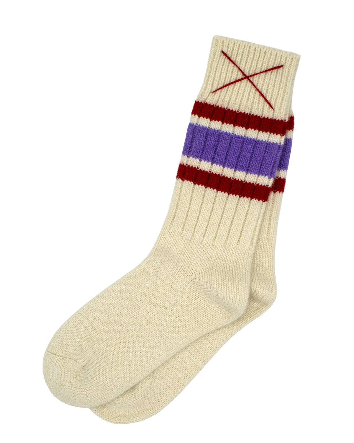 Sporty Kaschmirsocken Natur mit Rot/Lila von Mell-o