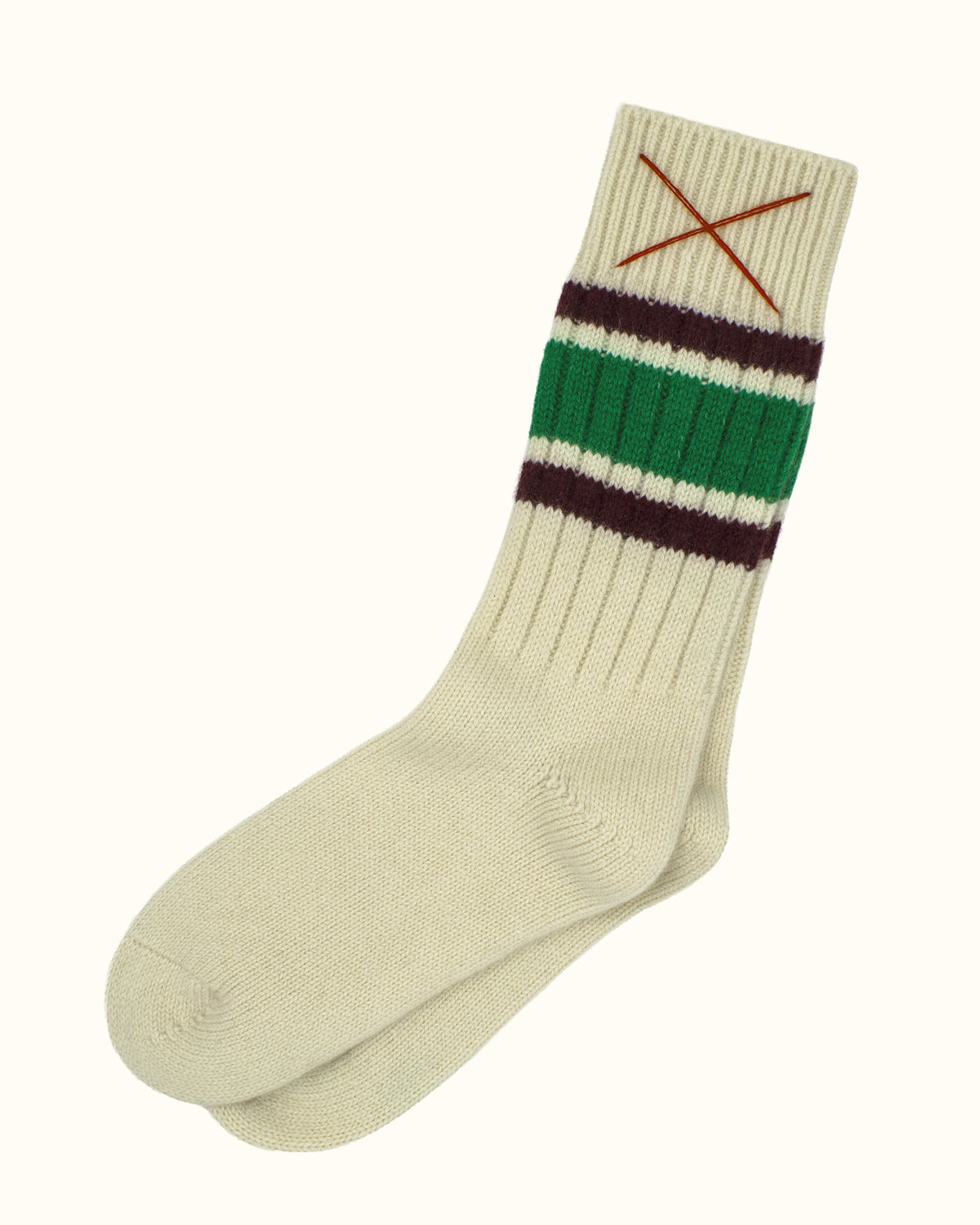Sporty Kaschmirsocken Natur mit Grün/Rot von Mell-o – Ansicht 4