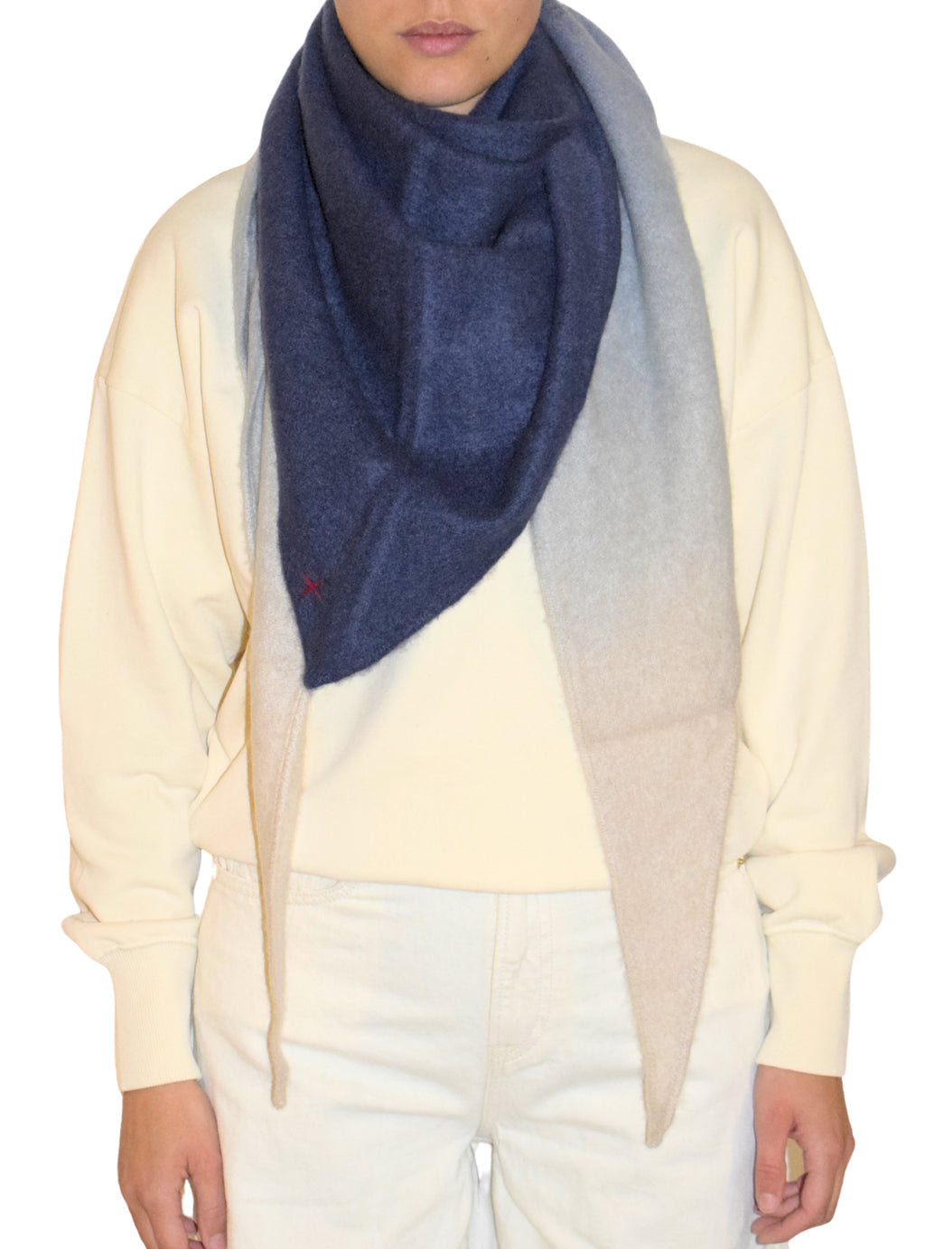 Großer Dip-Dye Dreieckschal Indigo/Camel aus Kaschmir von Mell-o