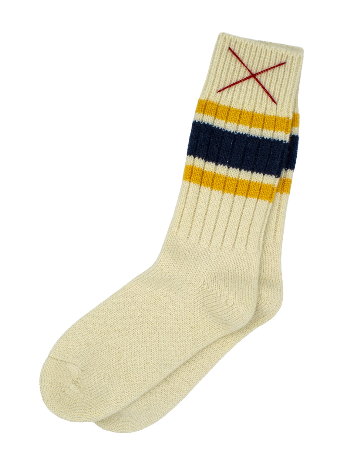 Sporty Kaschmirsocken Natur mit Gelb/Indigo von Mell-o