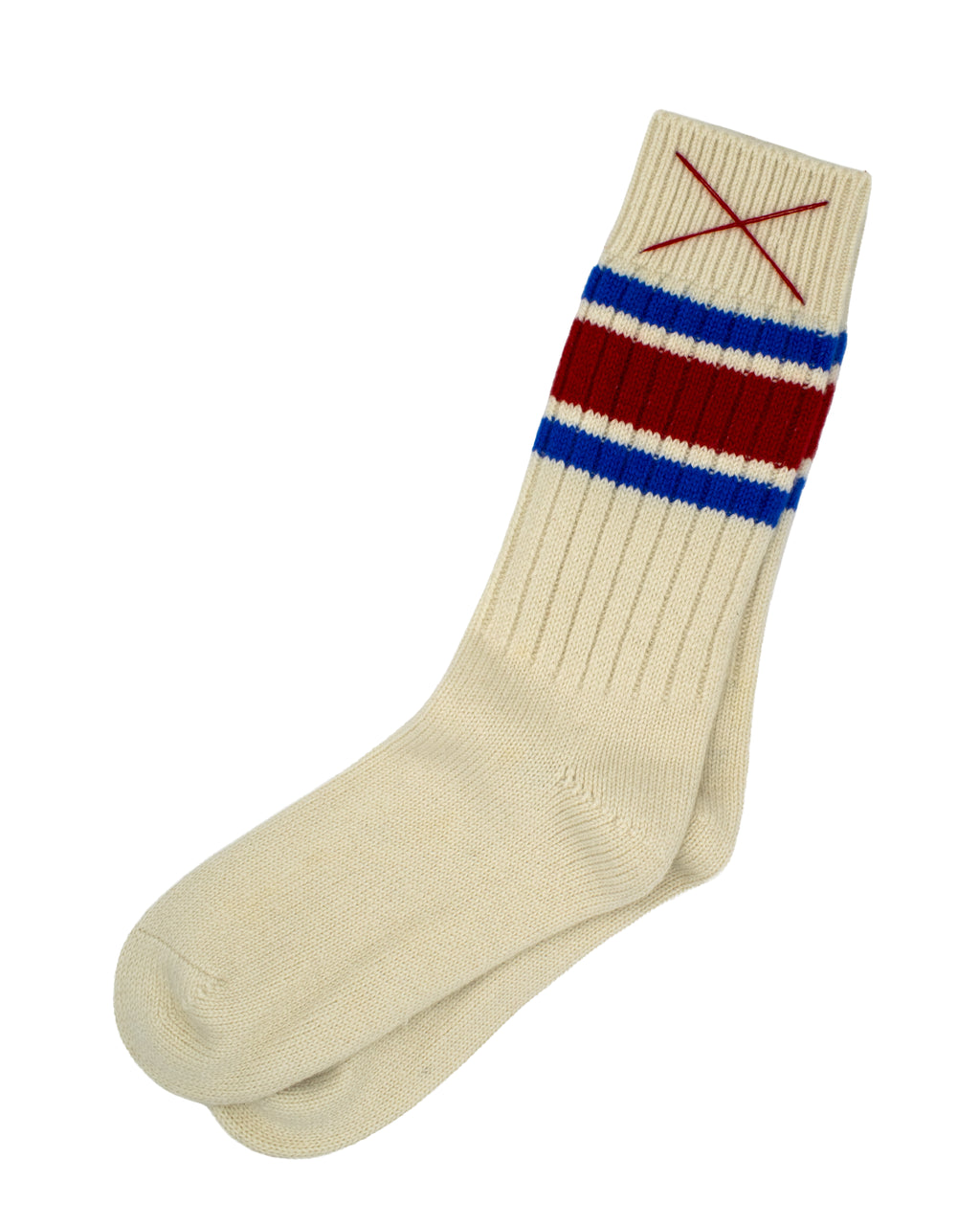 Sporty Kaschmirsocken Natur mit Blau/Rot von Mell-o
